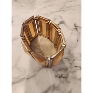 Vintage Wide Gold-Tone Stretch Bracelet Rhinestones